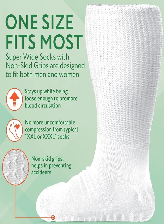 IMPRESA 2 Pairs Extra Wide Socks - White, Calf-High - XXXL - Non-Skid Grip Design & Grip Socks - Stable Cast Cover & Cast Liner - Image 3